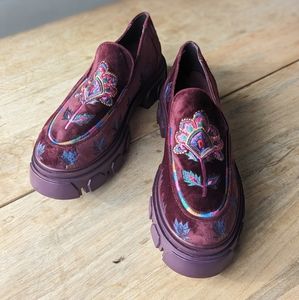 Farm Rio Burgundy Embroidered platform Loafer